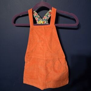 Mini Boden Corduroy Jumper Dress Girls 7-8 Orange Cotton Flower